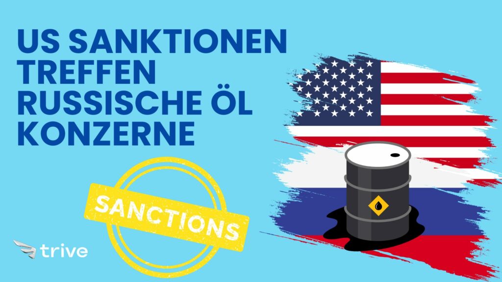 US-Sanktionen treffen russische Ölkonzerne – Symbolgrafik mit Ölfaß und Flaggen der USA und Russlands