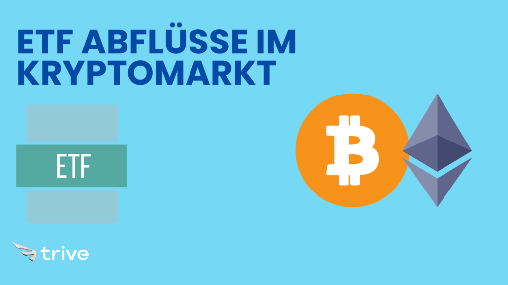 Grafik zu ETF-Abflüssen im Kryptomarkt mit Bitcoin- und Ethereum-Symbolen